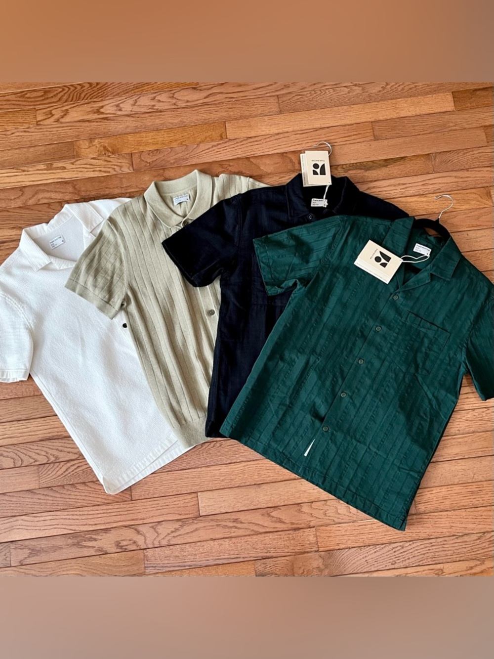 Frank and Oak Bundle of Short Sleeve Button Shirts - White, Sage, Green, Black